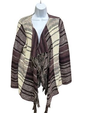 Temperance Purple Oatmeal Textured Fringed Open Front Cardigan Size L